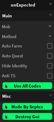 unExpected GUI (Auto Farm, Auto Quest, Hide Identity & MORE)